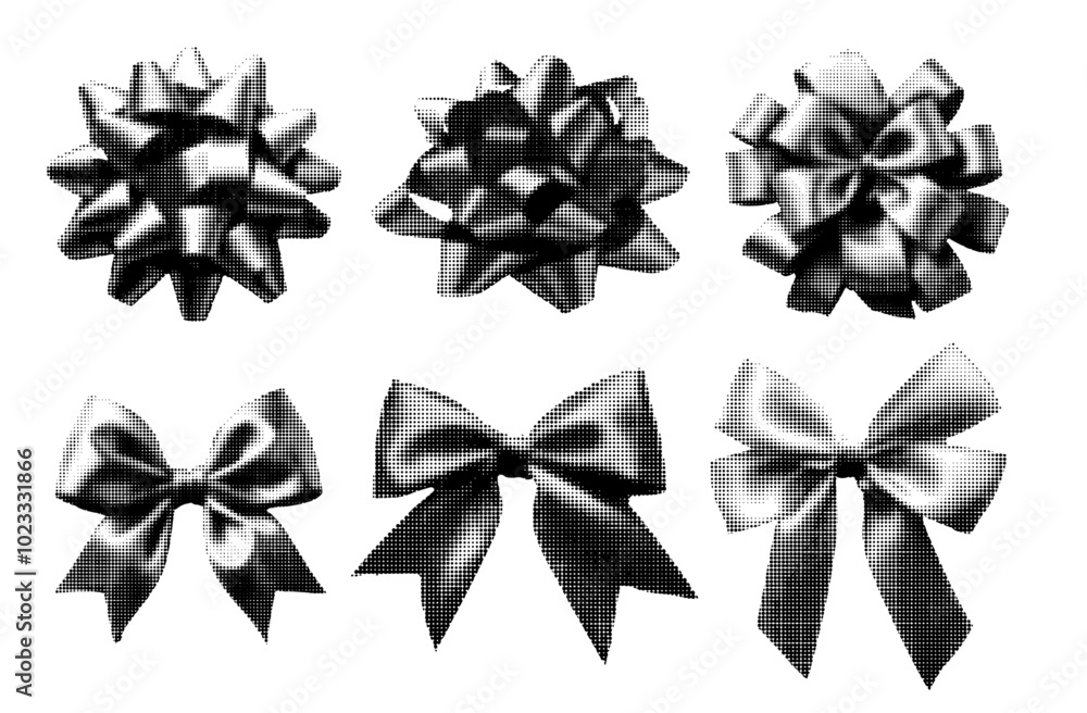Vector set of bows for packaging vector isolated background halftone effect Vector set of bows for packaging vector isolated background halftone effect