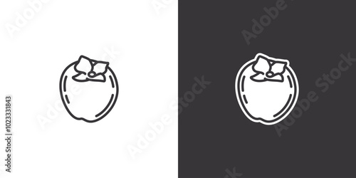 Ripe persimmon on white and black background. Original vector illustration in vintage style.