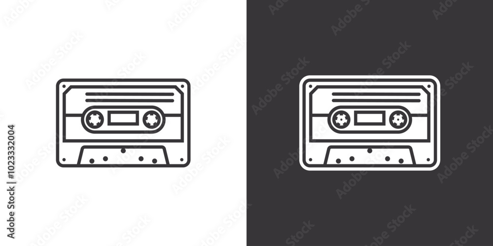Audio cassette on white and black background. Original vector illustration in vintage style. Audio cassette on white and black background. Original vector illustration in vintage style.