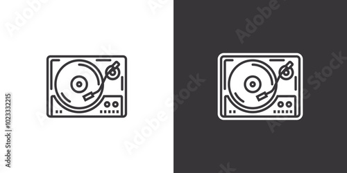 Vinyl record player on white and black background. Original vector illustration in vintage style.