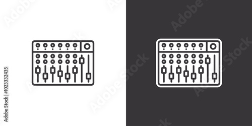 Music mixing console on white and black background. Original vector illustration in vintage style.