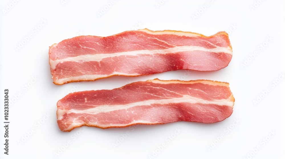 Fresh, raw bacon slices on a clean surface, ideal for culinary designs, recipes, or food-related projects in graphy. Fresh, raw bacon slices on a clean surface, ideal for culinary designs, recipes, or food-related projects in graphy.