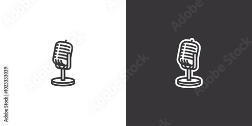 Studio retro microphone on white and black background. Original vector illustration in vintage style.
