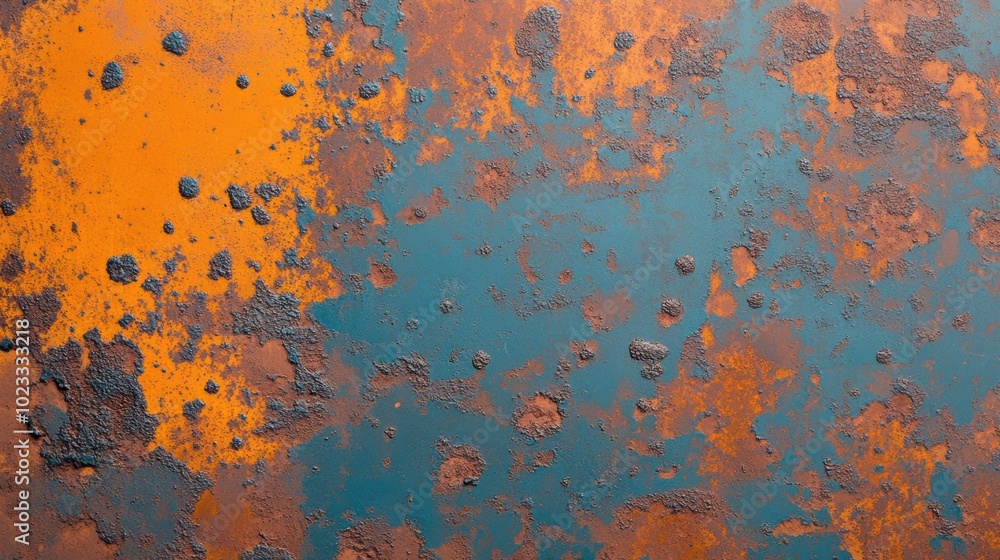 An abstract texture featuring vivid orange and blue hues with a rich, rust-like surface showcasing unique patterns and depth. An abstract texture featuring vivid orange and blue hues with a rich, rust-like surface showcasing unique patterns and depth.
