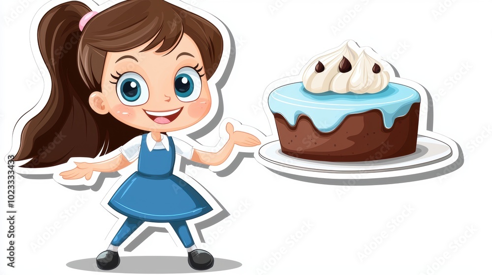 Cheerful Cartoon Lady Holding a Delicious Cake Cheerful Cartoon Lady Holding a Delicious Cake
