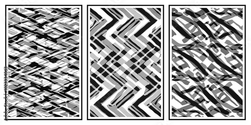 Set of 3 Abstract illustration in vintage style. For use in graphics, for wall decor. 