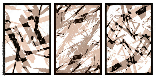 Set of 3 Abstract illustration in vintage style. For use in graphics, for wall decor. 