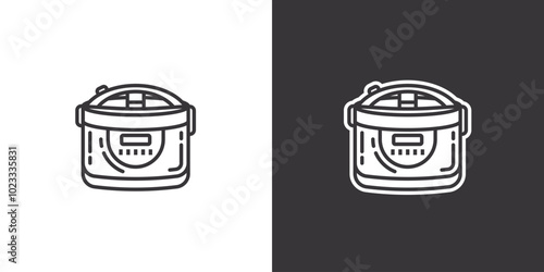 Multicooker on white and black background. Original vector illustration in vintage style.