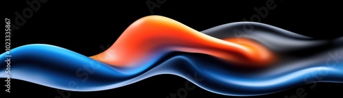 Vibrant abstract waves in blue, orange, and black, creating a dynamic visual effect, perfect for backgrounds or design projects.