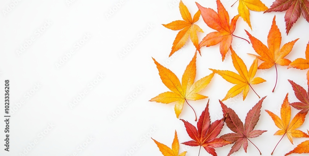 Maple leaves composition on white. Text place on autumn background. Maple leaves composition on white. Text place on autumn background.
