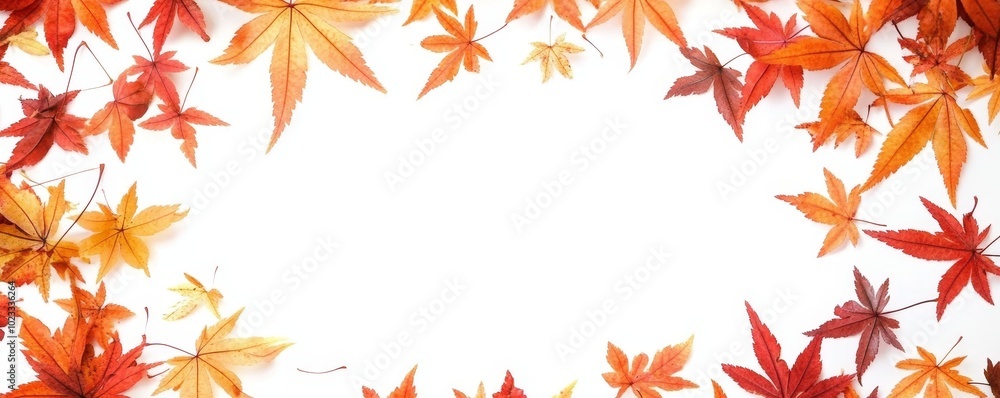 Banner with orange maple leaves on white background. Autumn, fall design. Copy space for text. Banner with orange maple leaves on white background. Autumn, fall design. Copy space for text.
