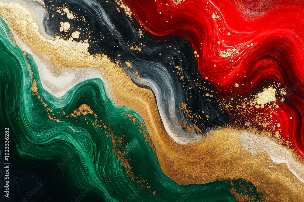 Obraz premium Abstract colourful marble background fluid art painting alcohol ink style with a mix of black, gold, red and blue colours. Beautiful swirl marble background.