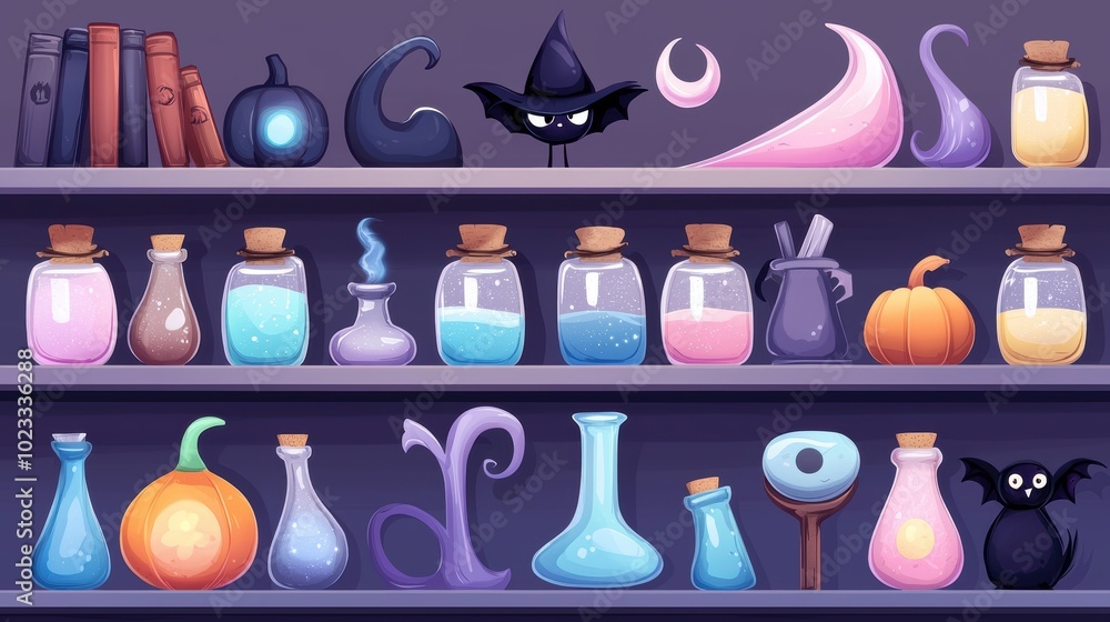 Enchanting Potion Shop with Magical Jars Enchanting Potion Shop with Magical Jars