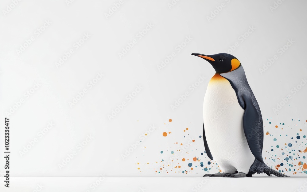Fototapeta premium A vibrant, artistic illustration of a penguin standing against a minimalist background, showcasing creativity and nature's charm.