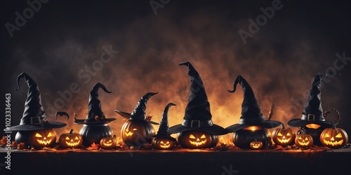 Jack O' Lantern Witch Hats Halloween photo