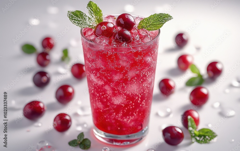 Refreshing cranberry beverage garnished with mint leaves, ideal for summer parties and celebrations, showcasing vibrant colors and enticing bubbles. Refreshing cranberry beverage garnished with mint leaves, ideal for summer parties and celebrations, showcasing vibrant colors and enticing bubbles.
