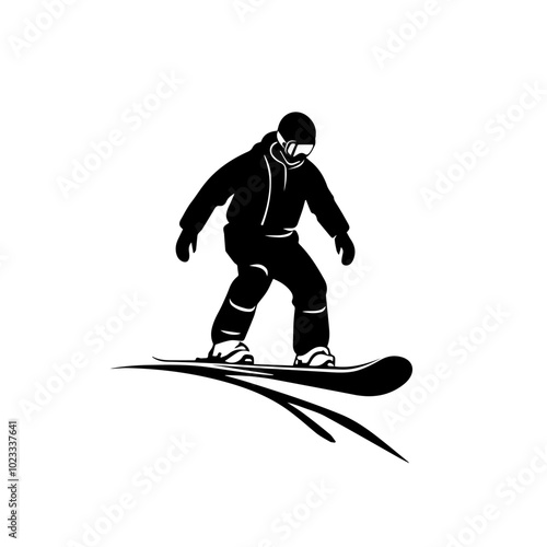 Black and white illustration of snowboarding concept. Extreme. Snowboarder.