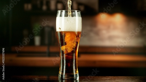 Close-up of beer pouring in...