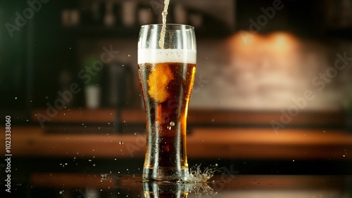 Close-up of beer pouring in...