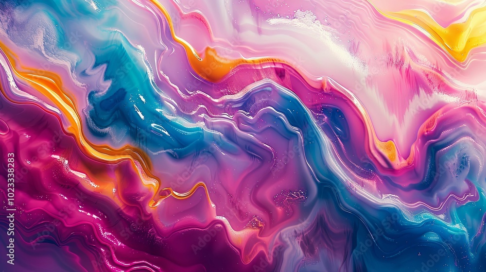 Abstract Swirls of Vibrant Pink, Blue, and Yellow Paint Abstract Swirls of Vibrant Pink, Blue, and Yellow Paint