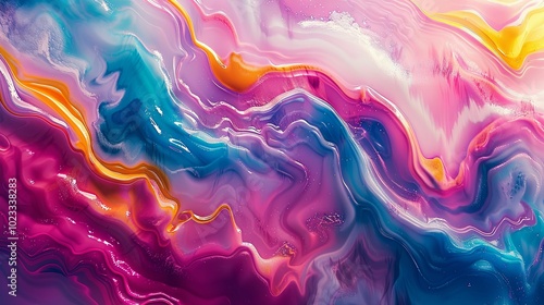 Wallpaper Mural Abstract Swirls of Vibrant Pink, Blue, and Yellow Paint Torontodigital.ca