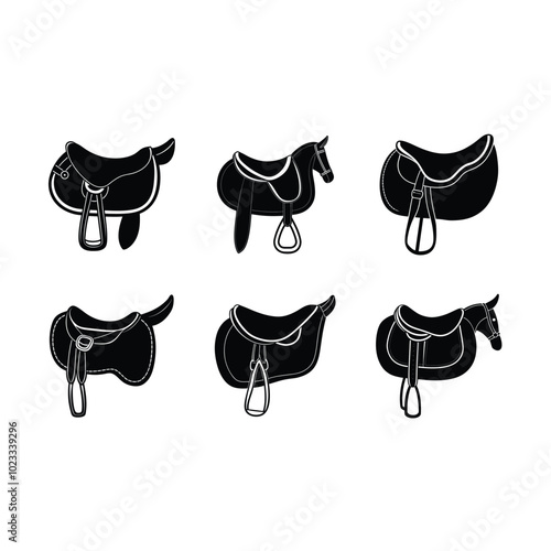  Equestrian Saddle Vector on white background, Instant Digital Download. Illustration for prints on t-shirt and bags, posters 