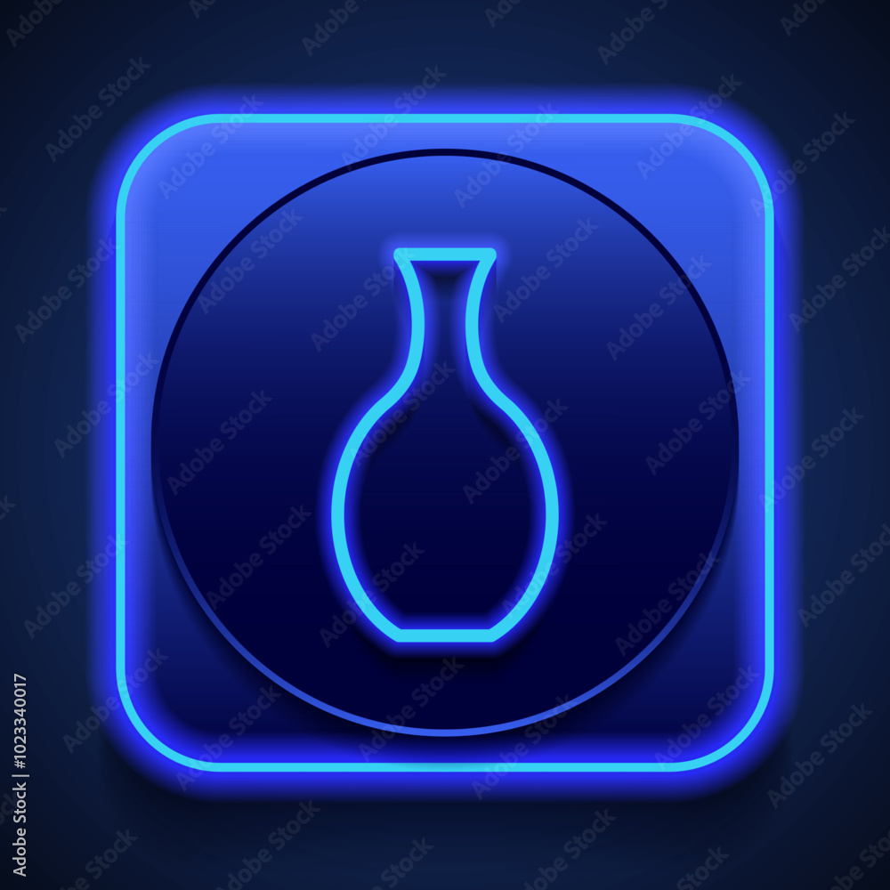 Vase simple icon vector. Flat design. Blue neon style on button. With shadow Vase simple icon vector. Flat design. Blue neon style on button. With shadow