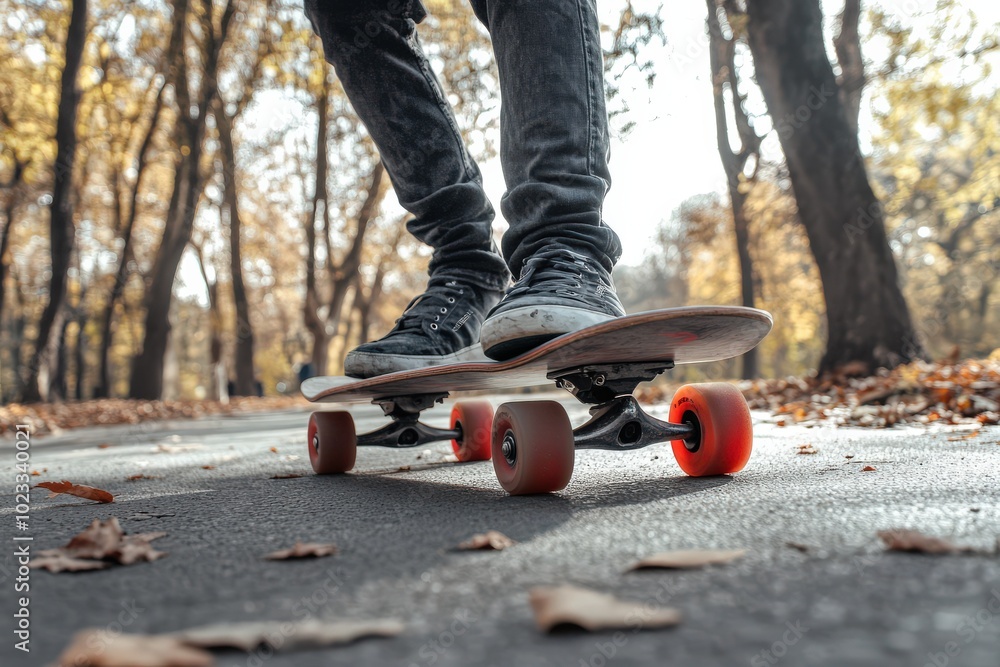 Obraz premium Longboard Lifestyle: Man Skating in City Park for Extreme Street Sport