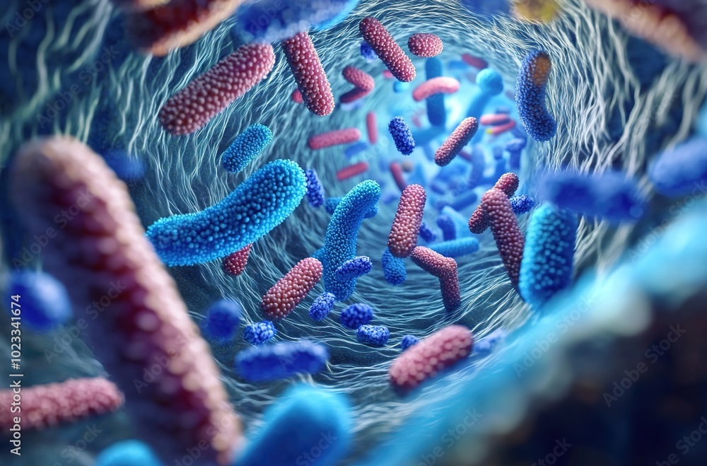 Fototapeta premium A close-up view of blue bacteria inside the tube