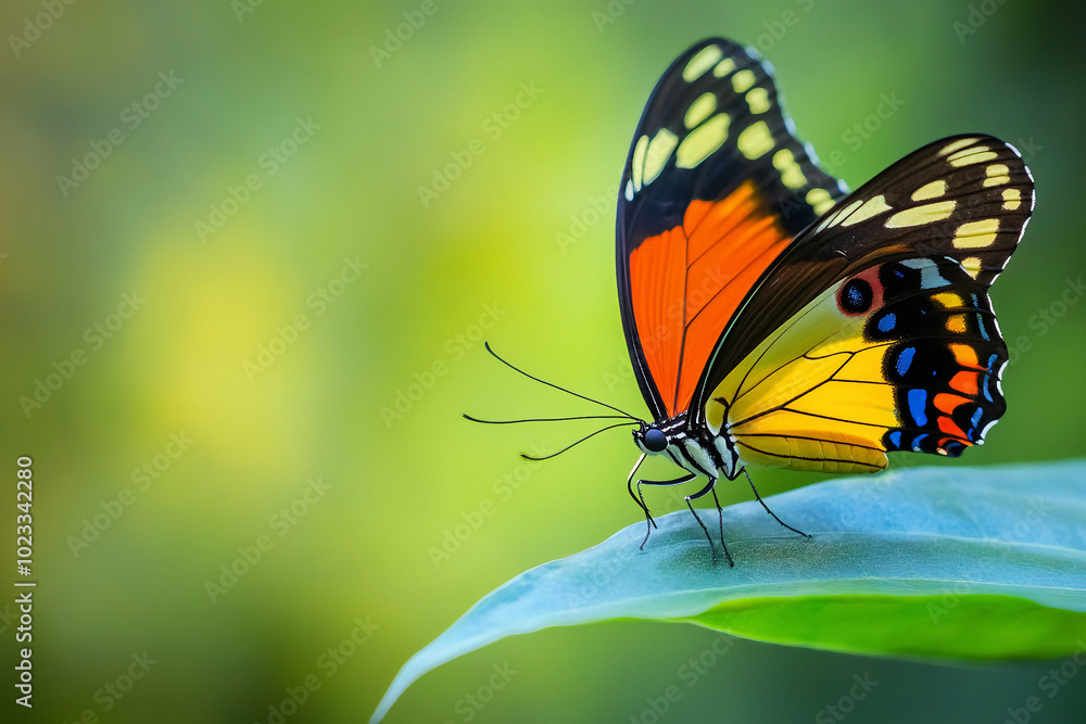 single beautiful of butterflies on the leaves in close up single beautiful of butterflies on the leaves in close up