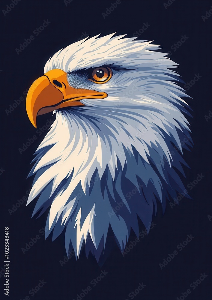 Fototapeta premium Majestic white eagle with blue feathers and piercing eyes in a vibrant flat illustration style