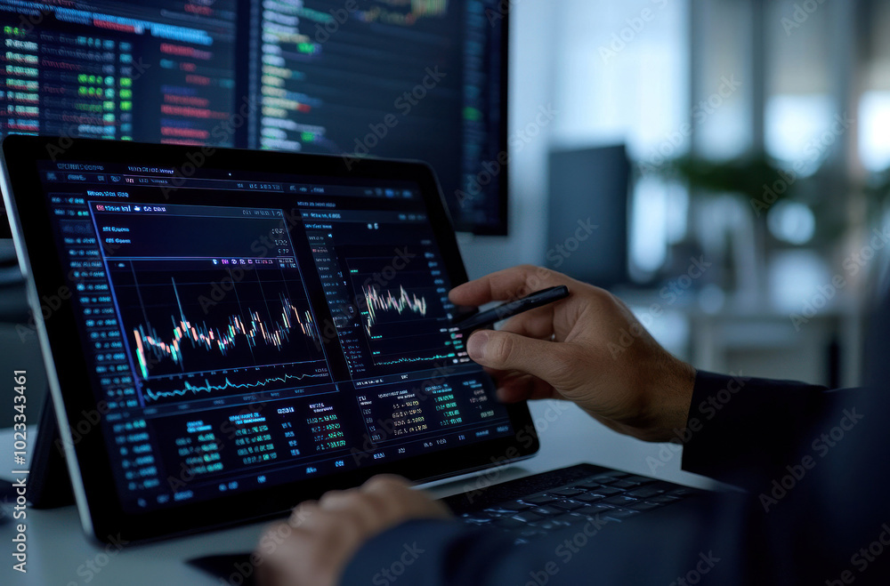 Person using tablet for comprehensive stock research Person using tablet for comprehensive stock research