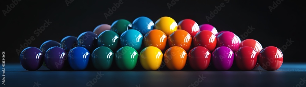A cluster of colorful, glossy spheres on a dark surface. A cluster of colorful, glossy spheres on a dark surface.