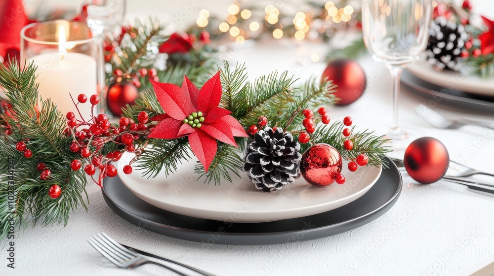 Festive Christmas Table Setting with Decorations Festive Christmas Table Setting with Decorations