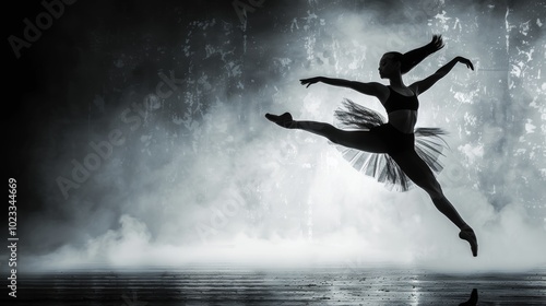 Graceful Dancer Leaping Through Misty Landscape