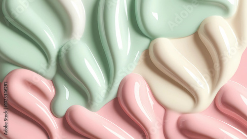 Pastel Swirls: A Dreamy Abstract of Pink, Green, and White Cream