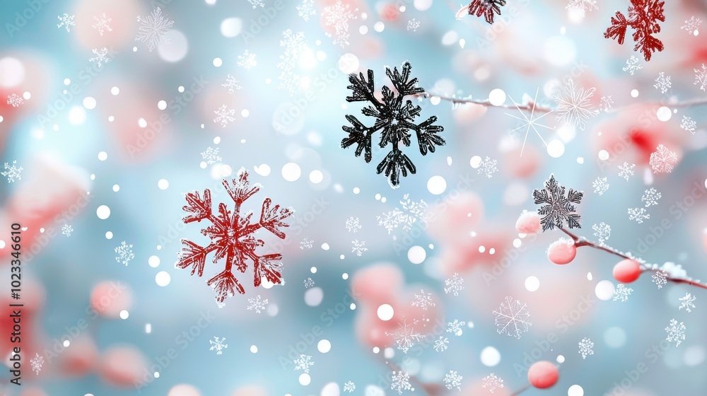 Snowflakes and Winter Scene with Soft Bokeh Background Snowflakes and Winter Scene with Soft Bokeh Background