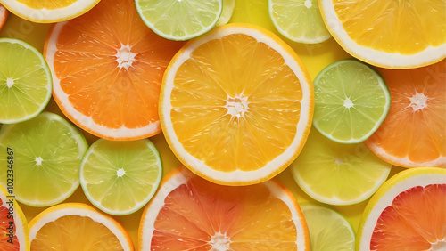 Vibrant Citrus Slices on Yellow Background