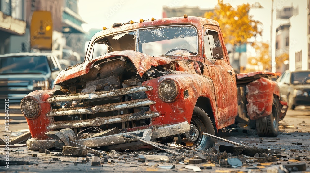 Damaged truck after road accident in urban area.... Damaged truck after road accident in urban area....