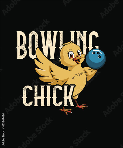 Bowling chick typography t shirt design, bowling vector, chicken vector design