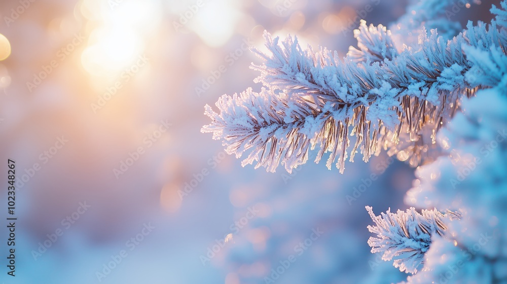 Winter Frost on Pine Branches in Serene Landscape Winter Frost on Pine Branches in Serene Landscape