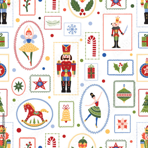 Cute Christmas vector seamless Nutcracker pattern. Can be used for wallpaper, pattern fills, web page background, surface textures.
