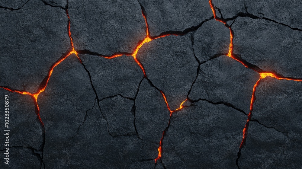 Fiery lava stone texture with dark black cracked surfaces and molten ...