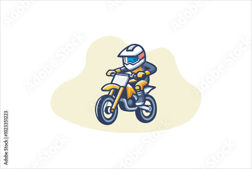 Motocross kids vector illustration isolated on white background. Little boy and mini moto bike. vector illustration.
