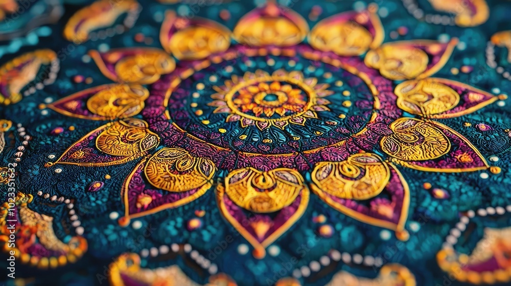 Obraz premium Vibrant mandala pattern with intricate details and rich colors, perfect for art and design inspiration.