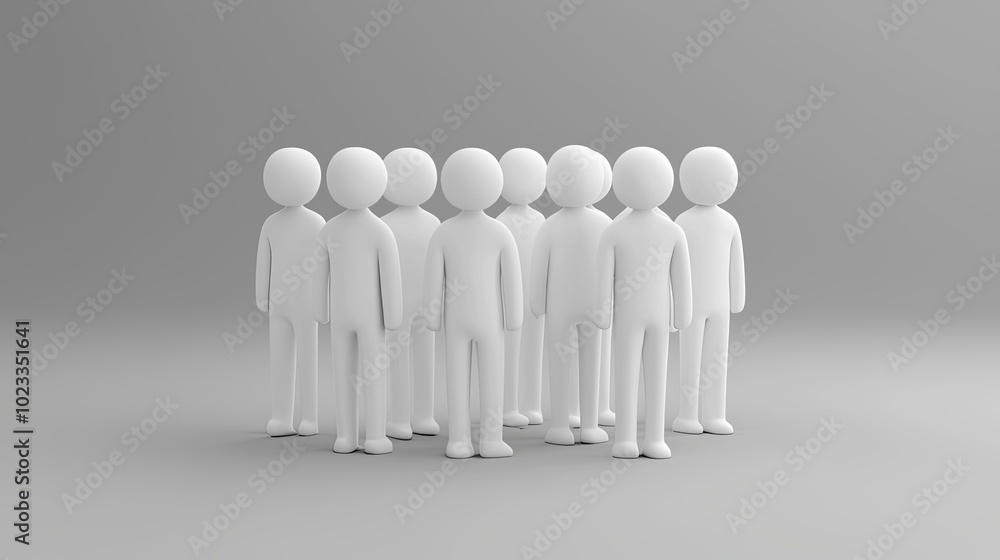 3D white model concept of group of people standing as a group together in a perspective view 3D white model concept of group of people standing as a group together in a perspective view