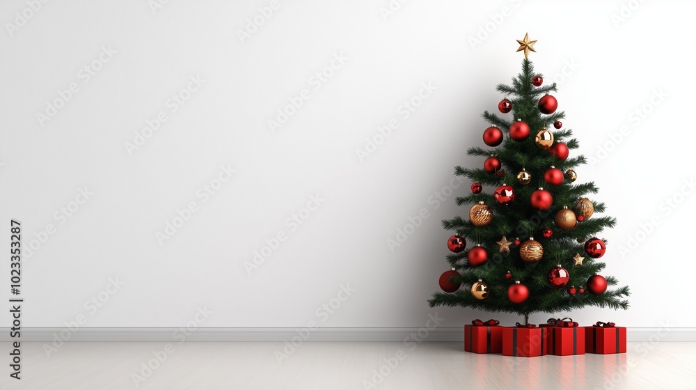 Festive Christmas Tree with Red and Gold Decorations Festive Christmas Tree with Red and Gold Decorations