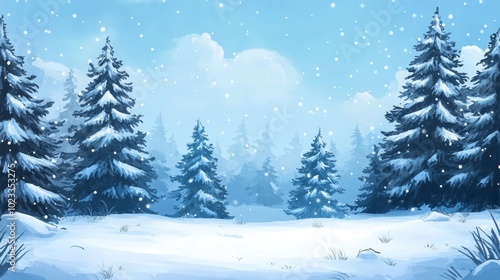 Beautiful snow-covered pine trees in a peaceful winter landscape. Ideal for seasonal, holiday, or outdoor adventure themes. 