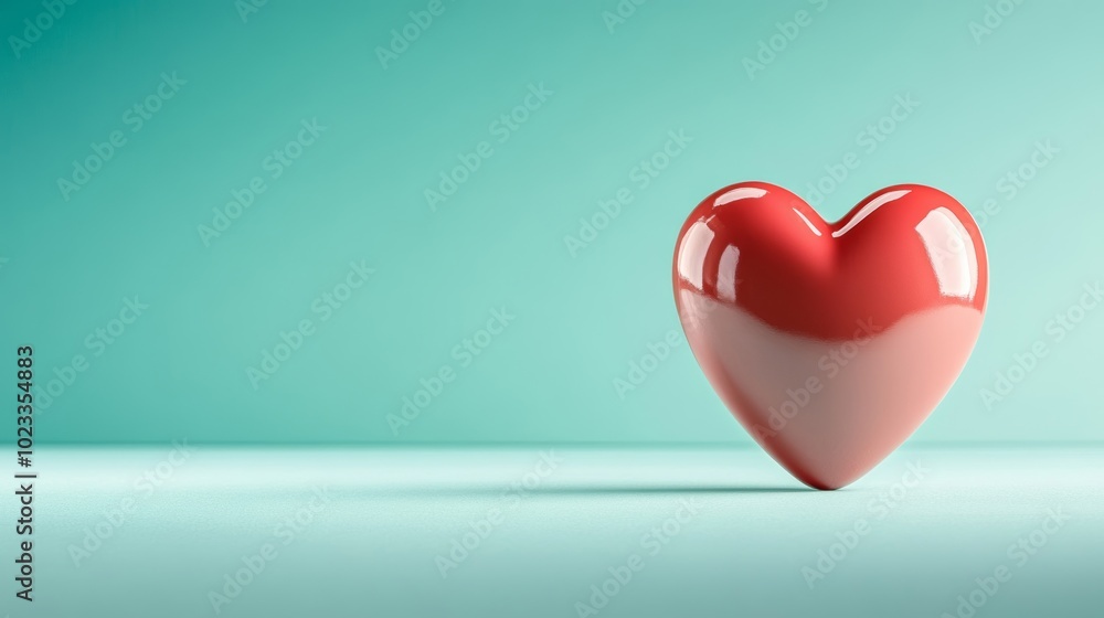 Light peach St Valentine's heart in matte teal on a powder blue background with empty space for romantic messages fresh love concept Light peach St Valentine's heart in matte teal on a powder blue background with empty space for romantic messages fresh love concept
