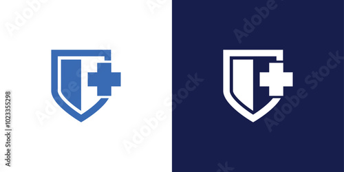 Medical Shield Logo Design. Health protection shield logo designs for medical clinic service.